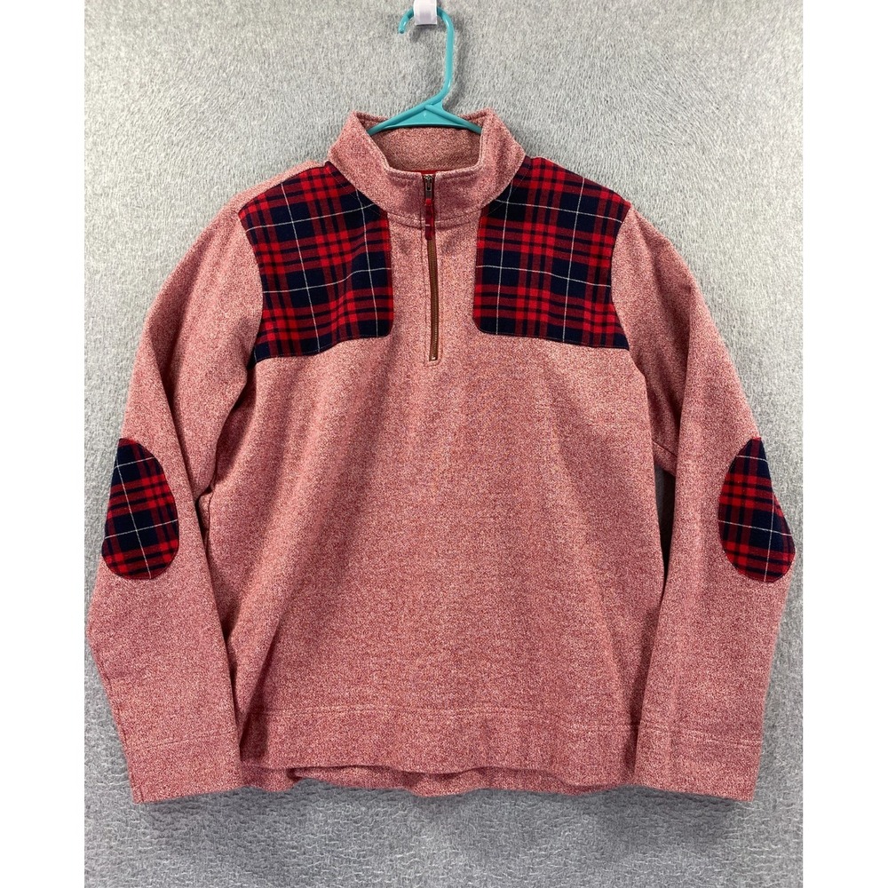 Orvis Womens LARGE Heather Red Plaid 1/4 Zip Mock Neck Pullover Sweater L/S L‎
